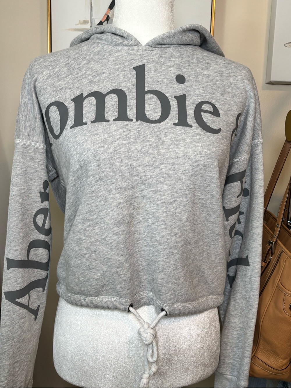 Abercrombie & Fitch Light Gray Cropped Crew Hoodie Xs